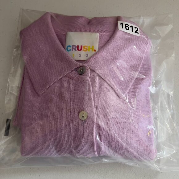 CRUSH Lilac Knit Mini Dress – Collared Button Front | Cotton Silk Cashmere Blend - Picture 11 of 11